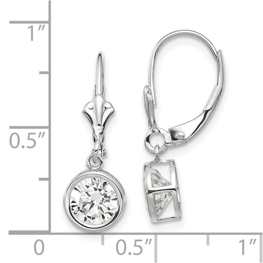 14k White Gold 6mm Round Cubic Zirconia Bezel Leverback Dangle Earrings
