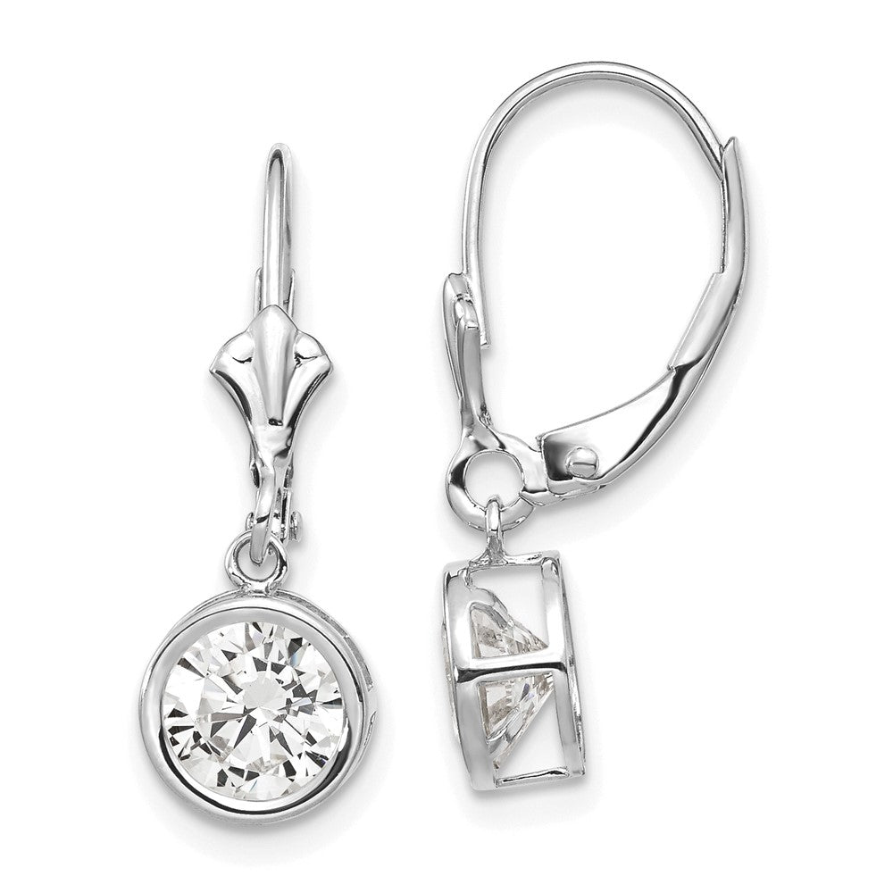 Polished;14K White gold;Leverback;CZ