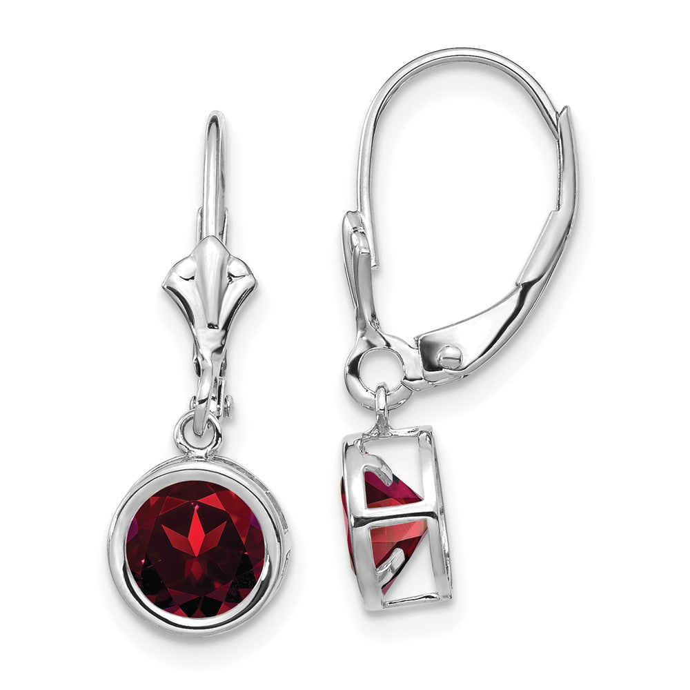 Polished;14K White gold;Leverback;Garnet
