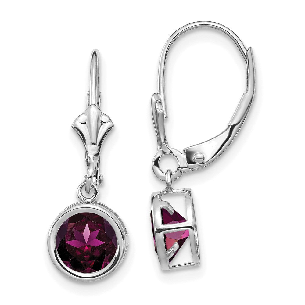 Polished;14K White gold;Leverback;Rhodolite garnet
