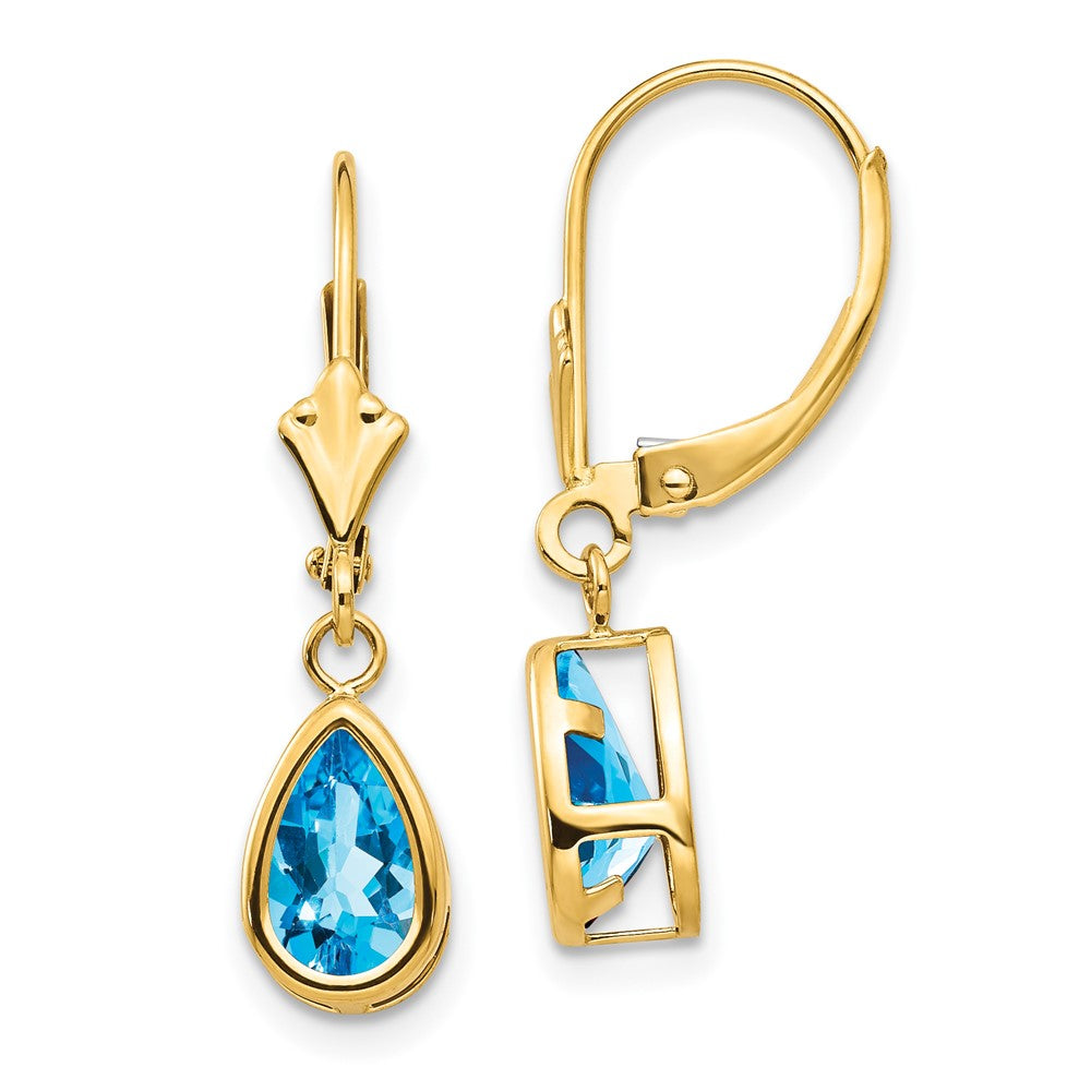 Polished;14k Yellow gold;Leverback;Blue topaz