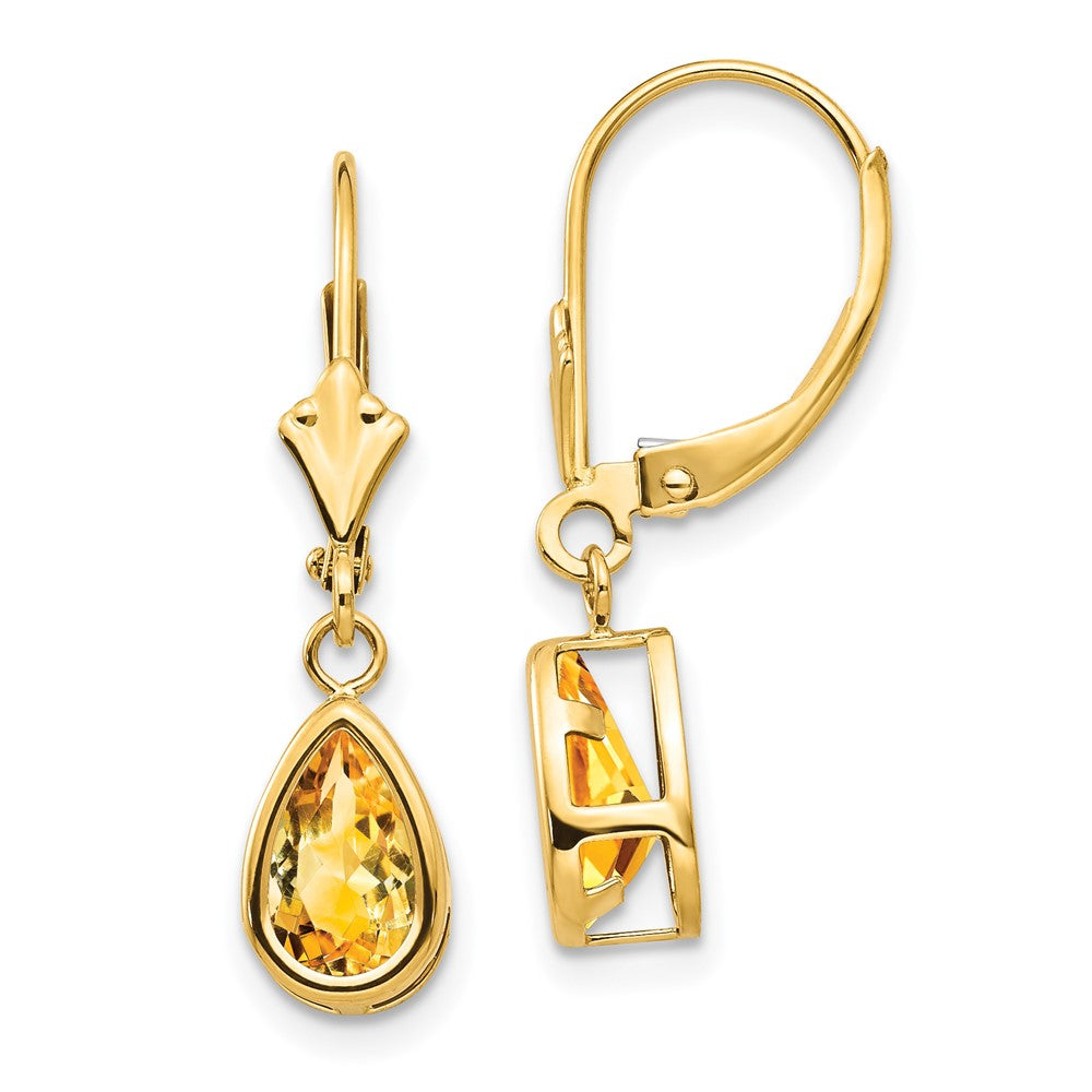 Polished;14k Yellow gold;Leverback;Citrine