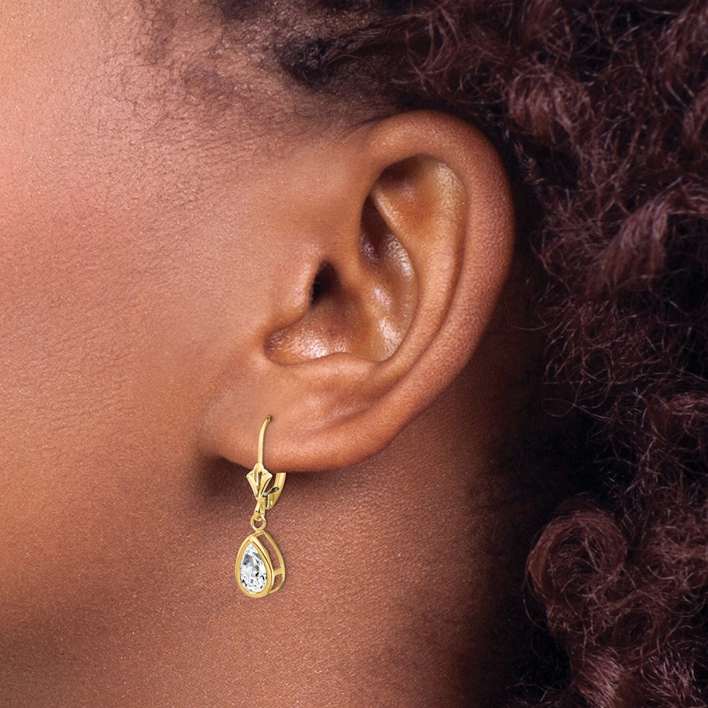 14k 8x5mm Pear Cubic Zirconia Bezel Leverback Dangle Earrings