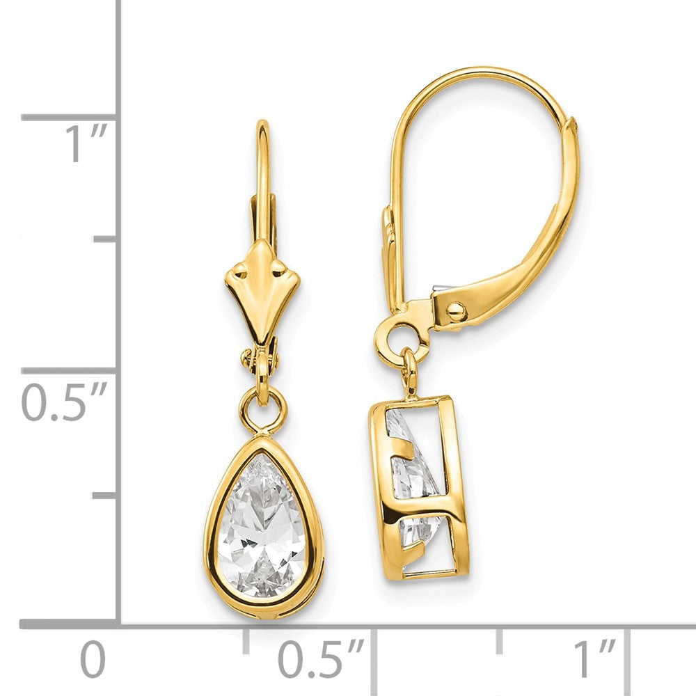 14k 8x5mm Pear Cubic Zirconia Bezel Leverback Dangle Earrings