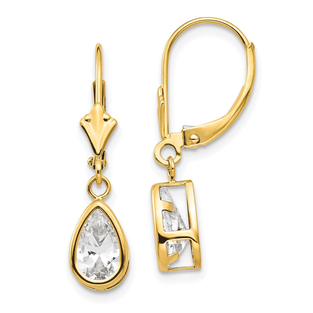 Polished;14k Yellow gold;Leverback;CZ