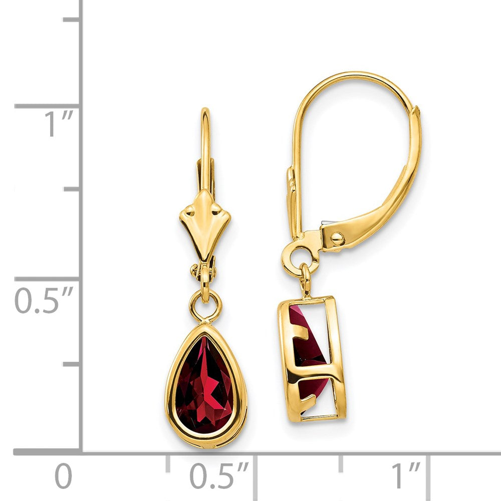 14k 8x5mm Pear Garnet Bezel Leverback Dangle Earrings
