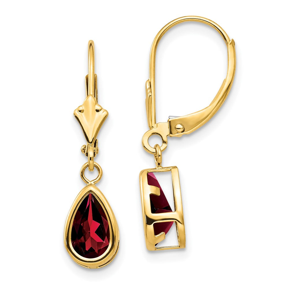 Polished;14k Yellow gold;Leverback;Garnet