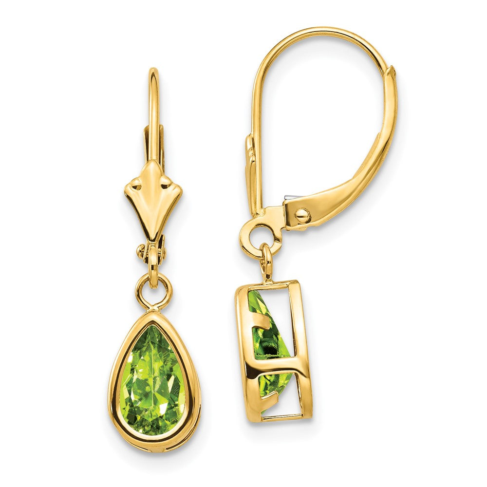 Polished;14k Yellow gold;Leverback;Peridot