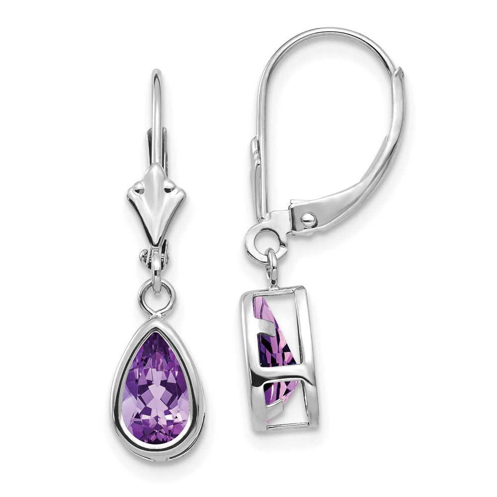 Polished;14K White gold;Leverback;Amethyst