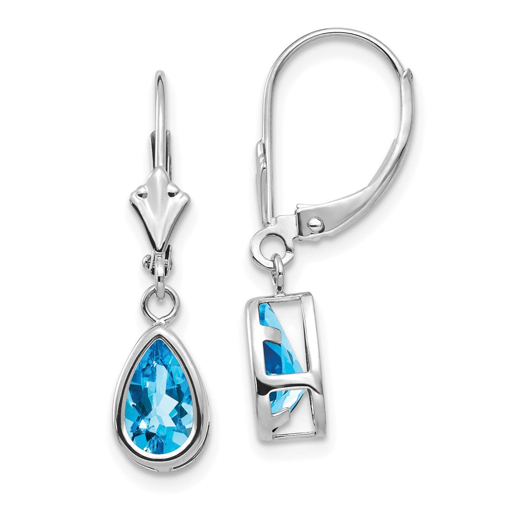 Polished;14K White gold;Leverback;Blue topaz
