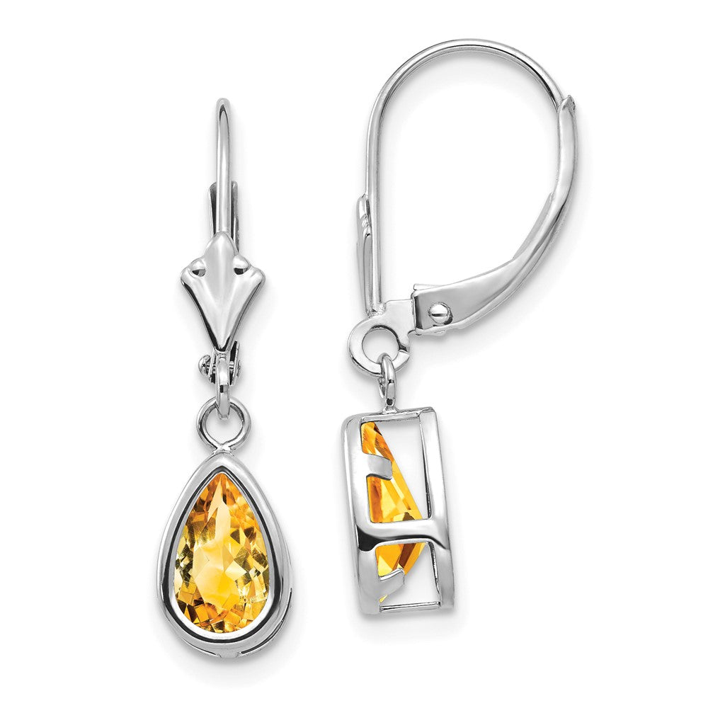 Polished;14K White gold;Leverback;Citrine
