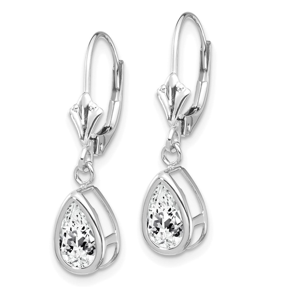 14k White Gold 8x5mm Pear Cubic Zirconia Bezel Leverback Dangle Earrings