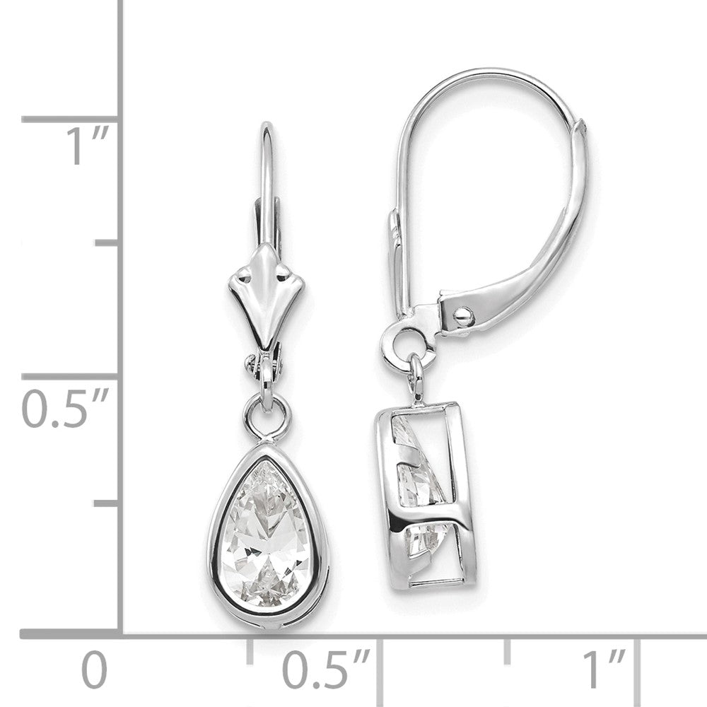 14k White Gold 8x5mm Pear Cubic Zirconia Bezel Leverback Dangle Earrings