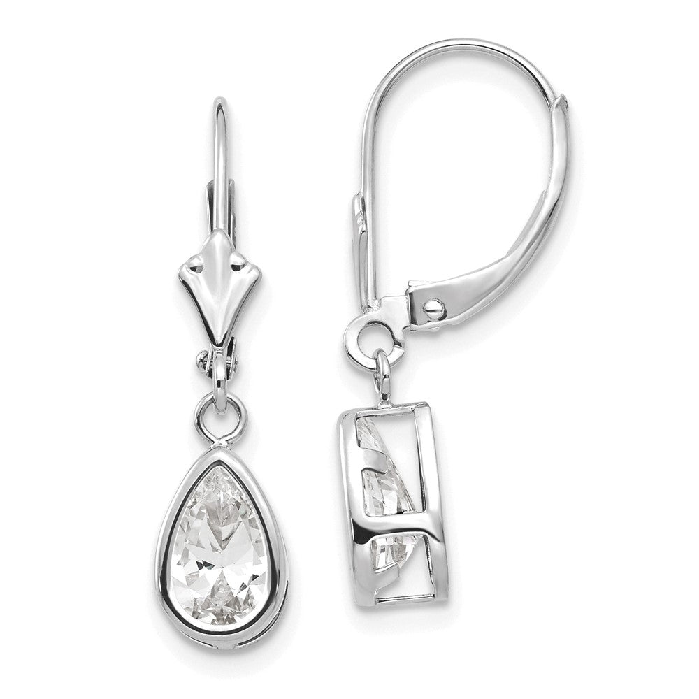 Polished;14K White gold;Leverback;CZ