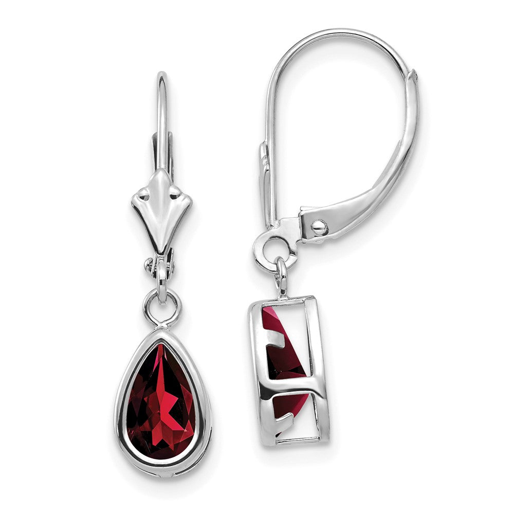 Polished;14K White gold;Leverback;Garnet