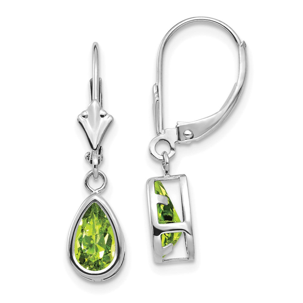 Polished;14K White gold;Leverback;Peridot