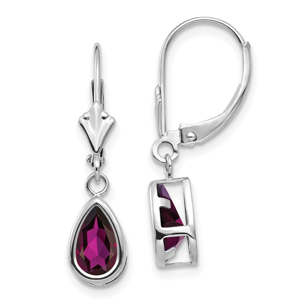 Polished;14K White gold;Leverback;Rhodolite garnet