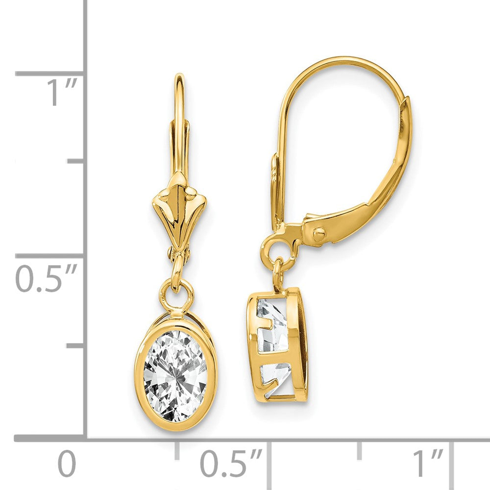 14k 7x5mm Oval Cubic Zirconia Bezel Leverback Dangle Earrings