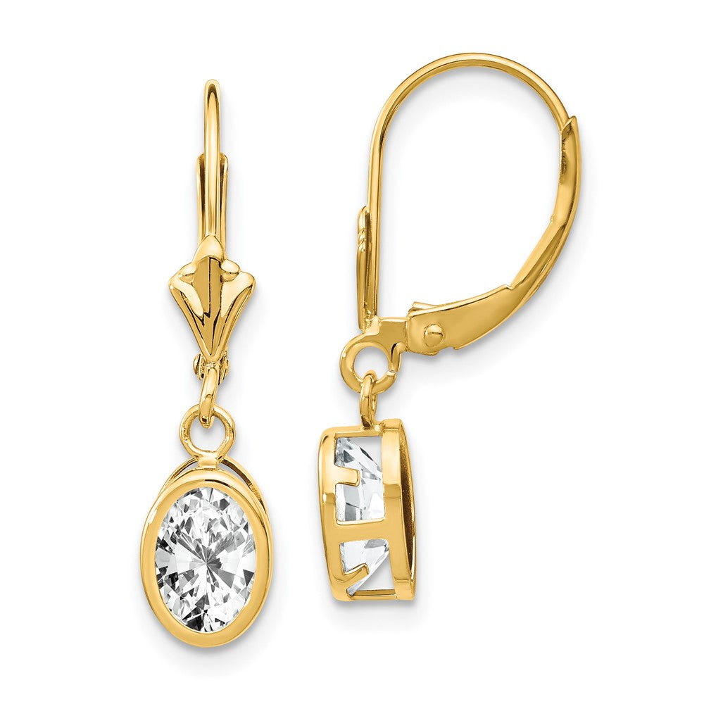 Polished;14k Yellow gold;Leverback;CZ