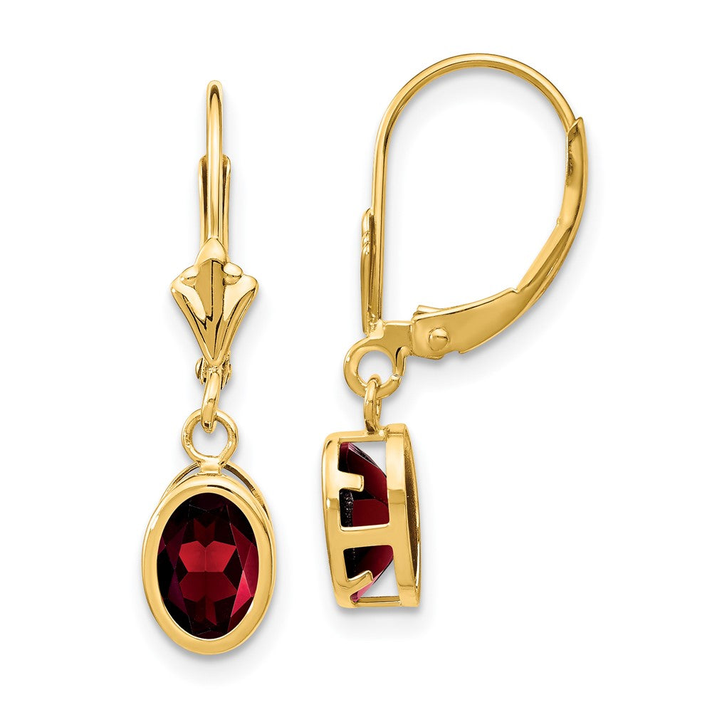 Polished;14k Yellow gold;Leverback;Garnet