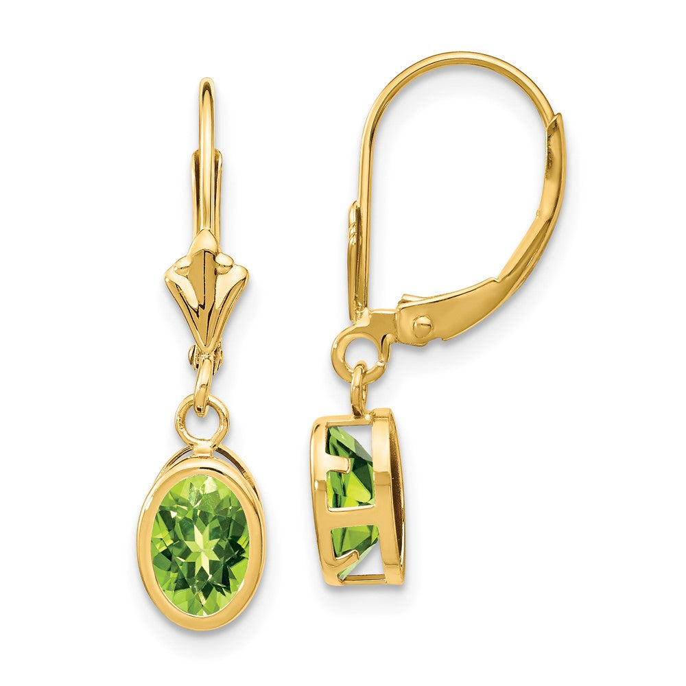 Polished;14k Yellow gold;Leverback;Peridot