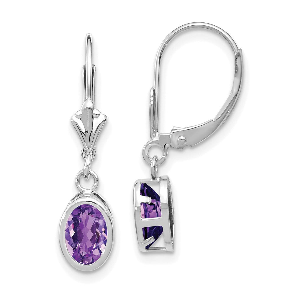 Polished;14K White gold;Leverback;Amethyst