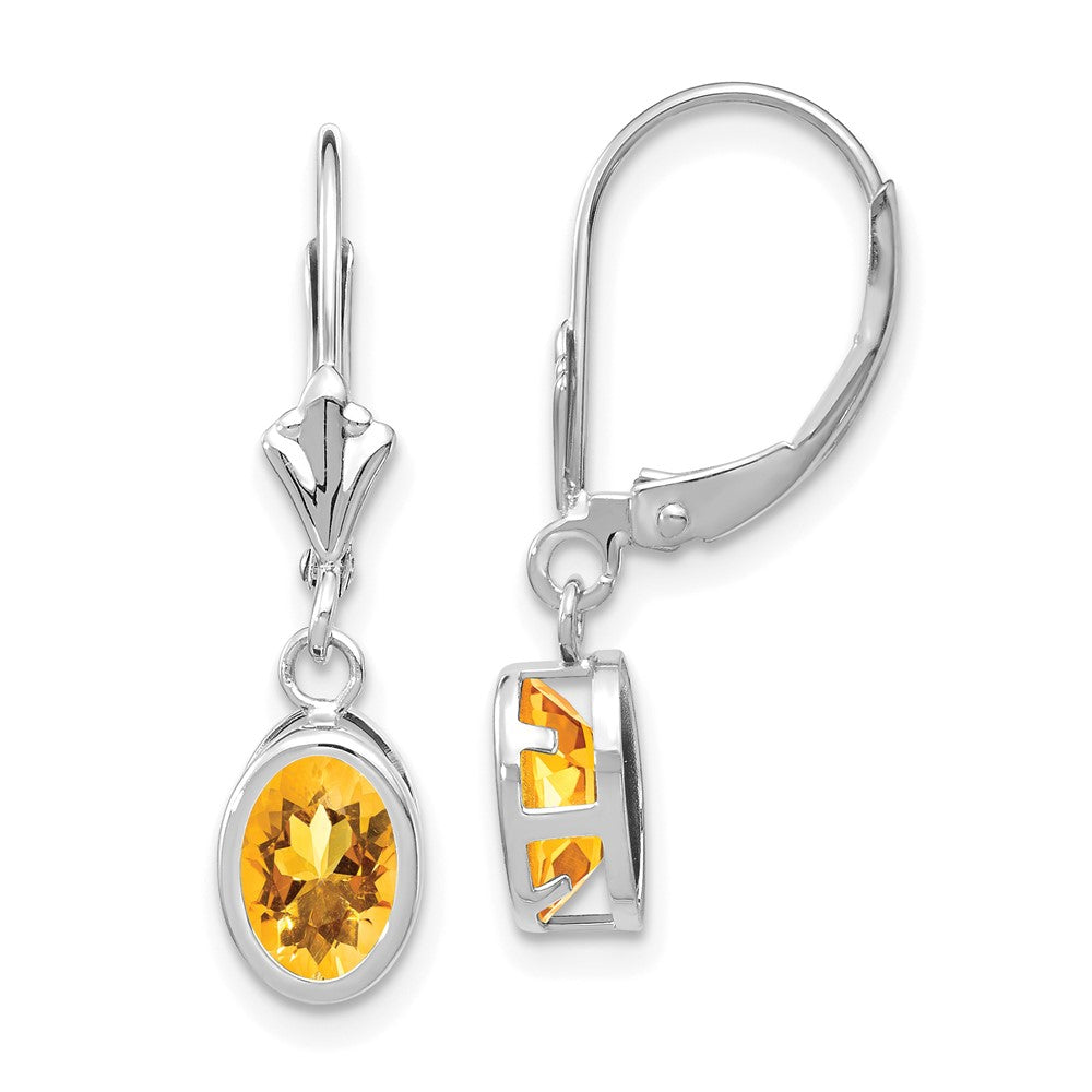 Polished;14K White gold;Leverback;Citrine