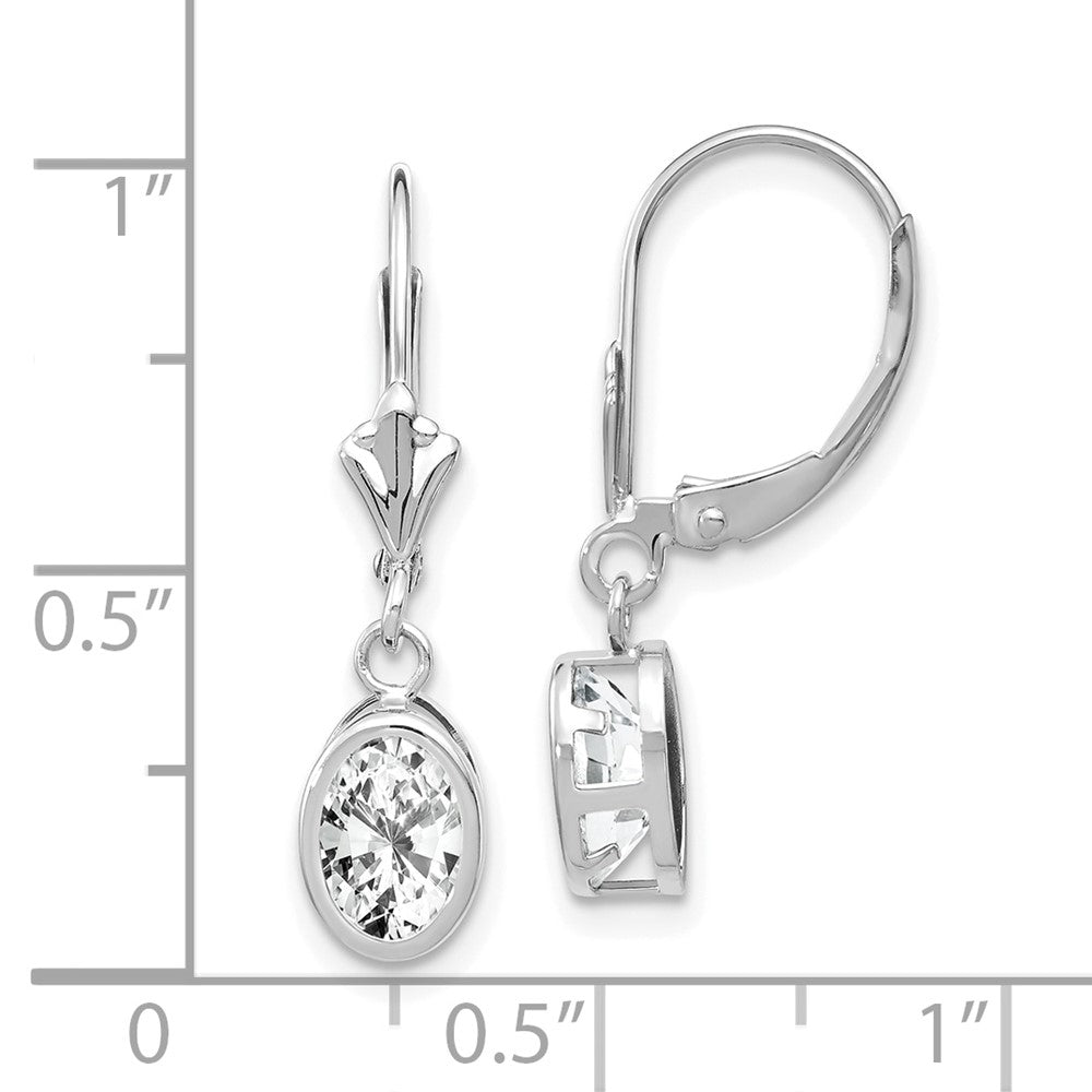 14k White Gold 7x5mm Oval Cubic Zirconia Bezel Leverback Dangle Earrings