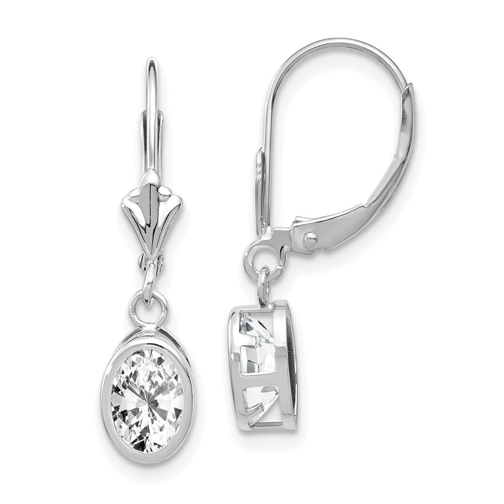 Polished;14K White gold;Leverback;CZ