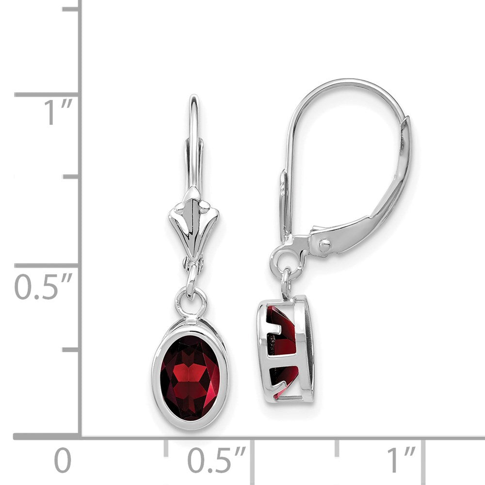14k White Gold 7x5mm Oval Garnet Dangle Leverback Earrings