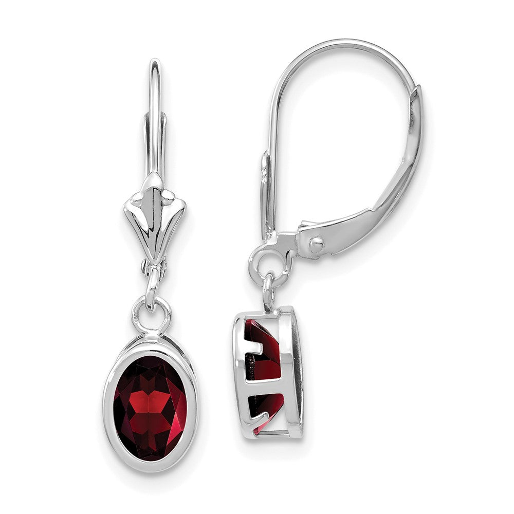 Polished;14K White gold;Leverback;Garnet