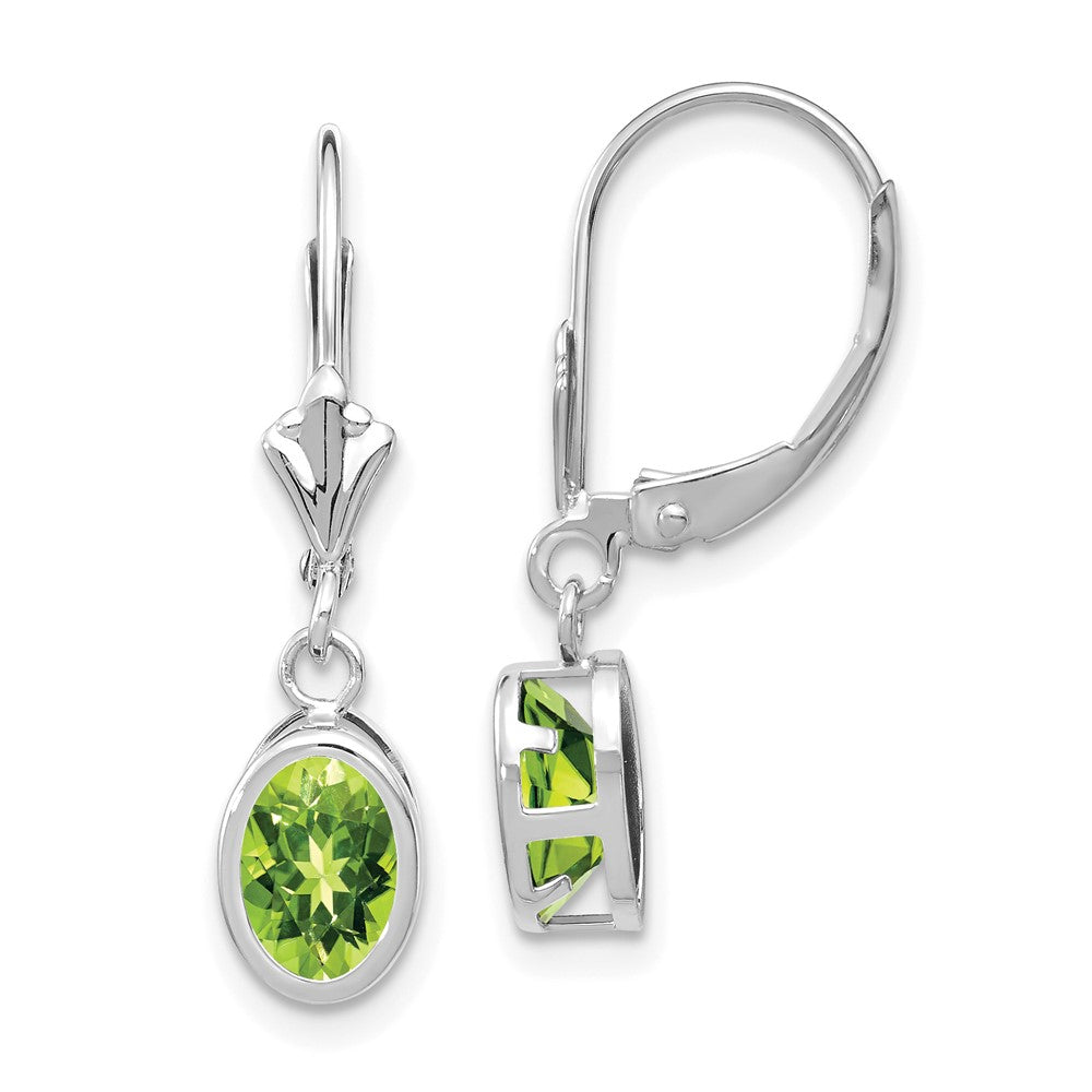 Polished;14K White gold;Leverback;Peridot