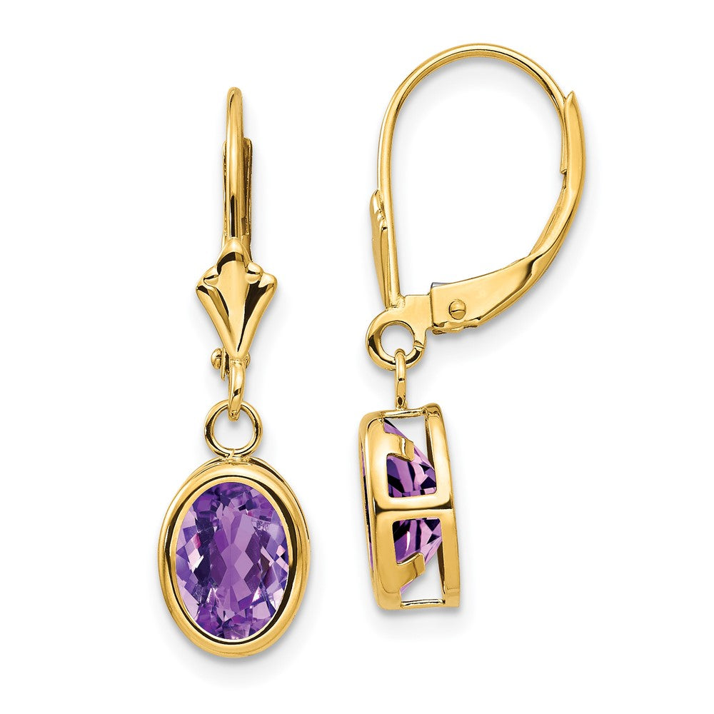 Polished;14k Yellow gold;Leverback;Amethyst