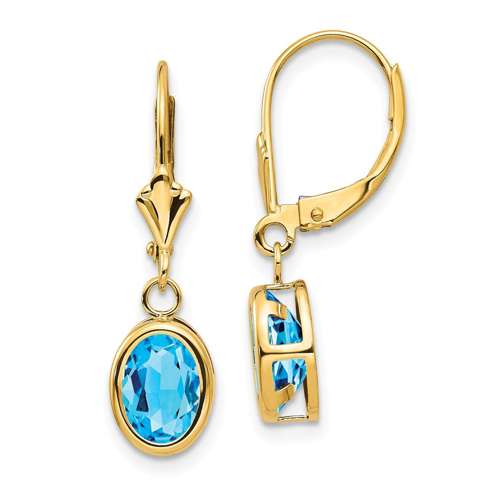 Polished;14k Yellow gold;Leverback;Blue topaz