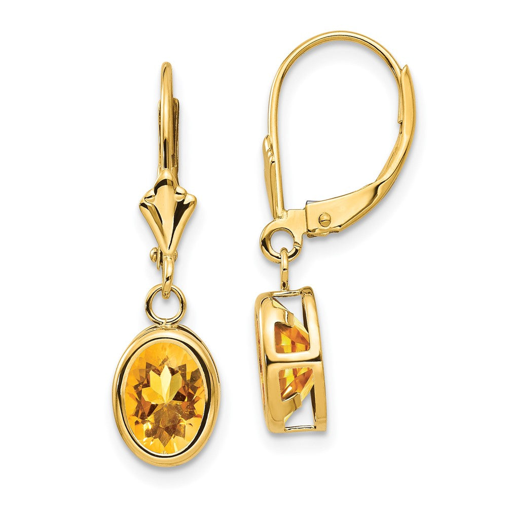 Polished;14k Yellow gold;Leverback;Citrine