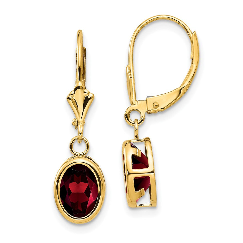 Polished;14k Yellow gold;Leverback;Garnet