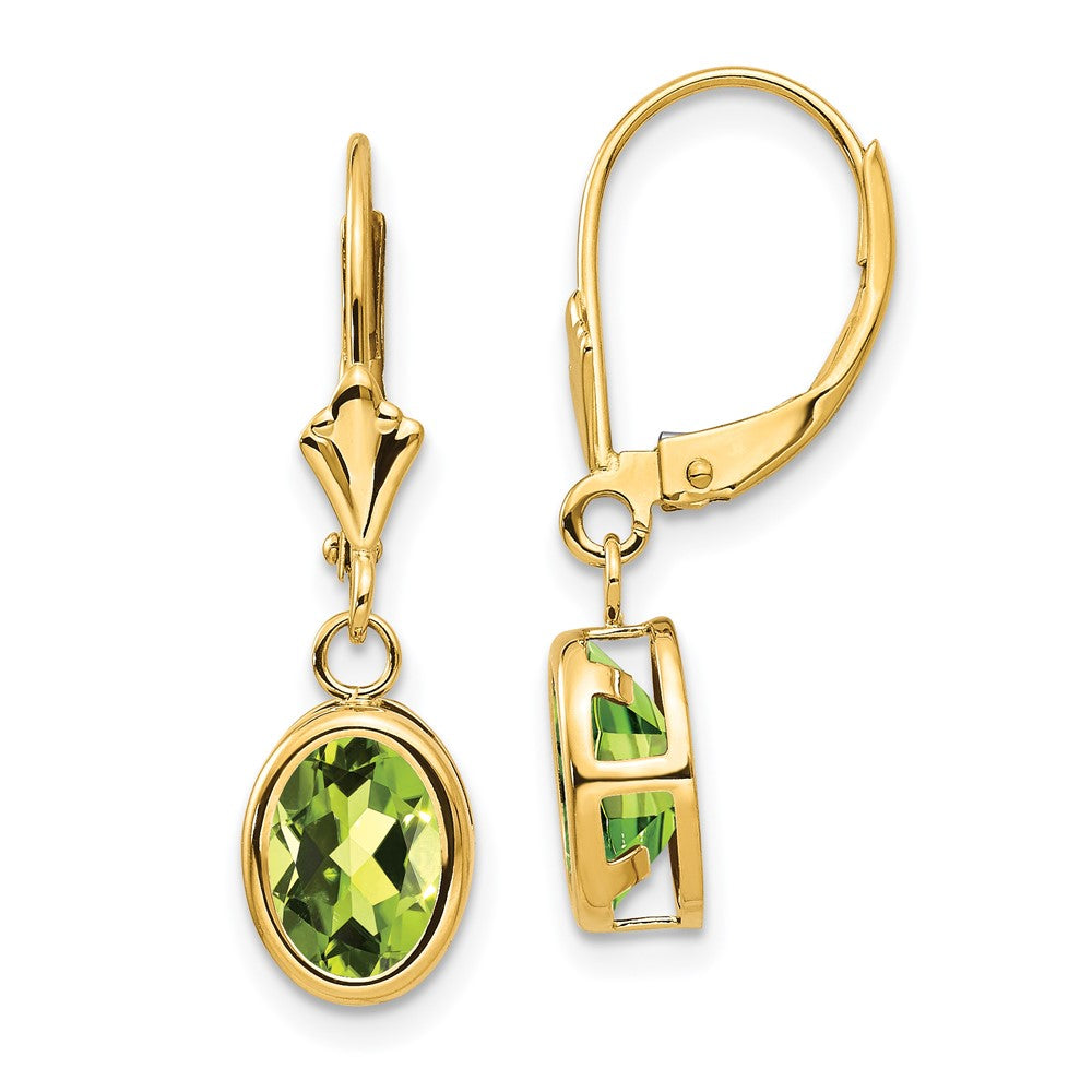 Polished;14k Yellow gold;Leverback;Peridot