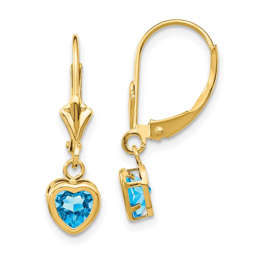 Polished;14k Yellow gold;Leverback;Blue topaz