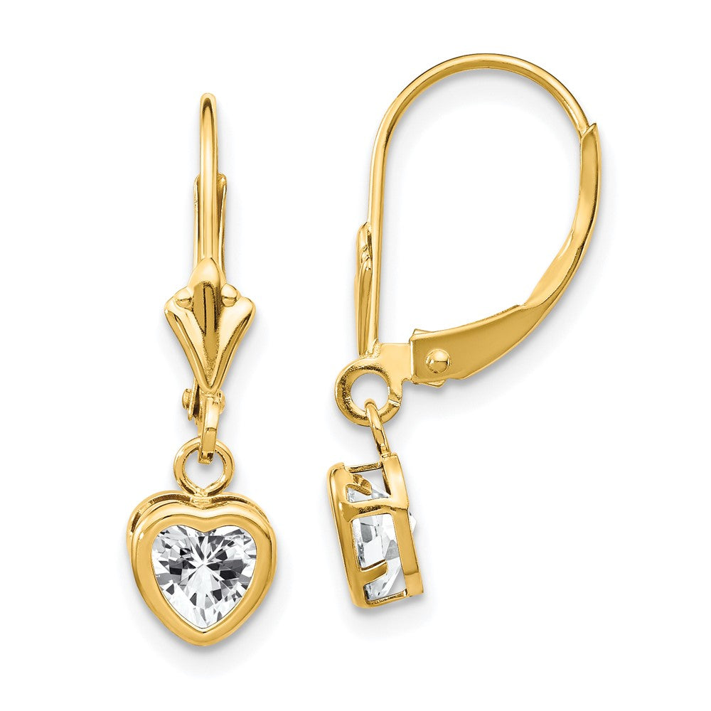 Polished;14k Yellow gold;Leverback;CZ