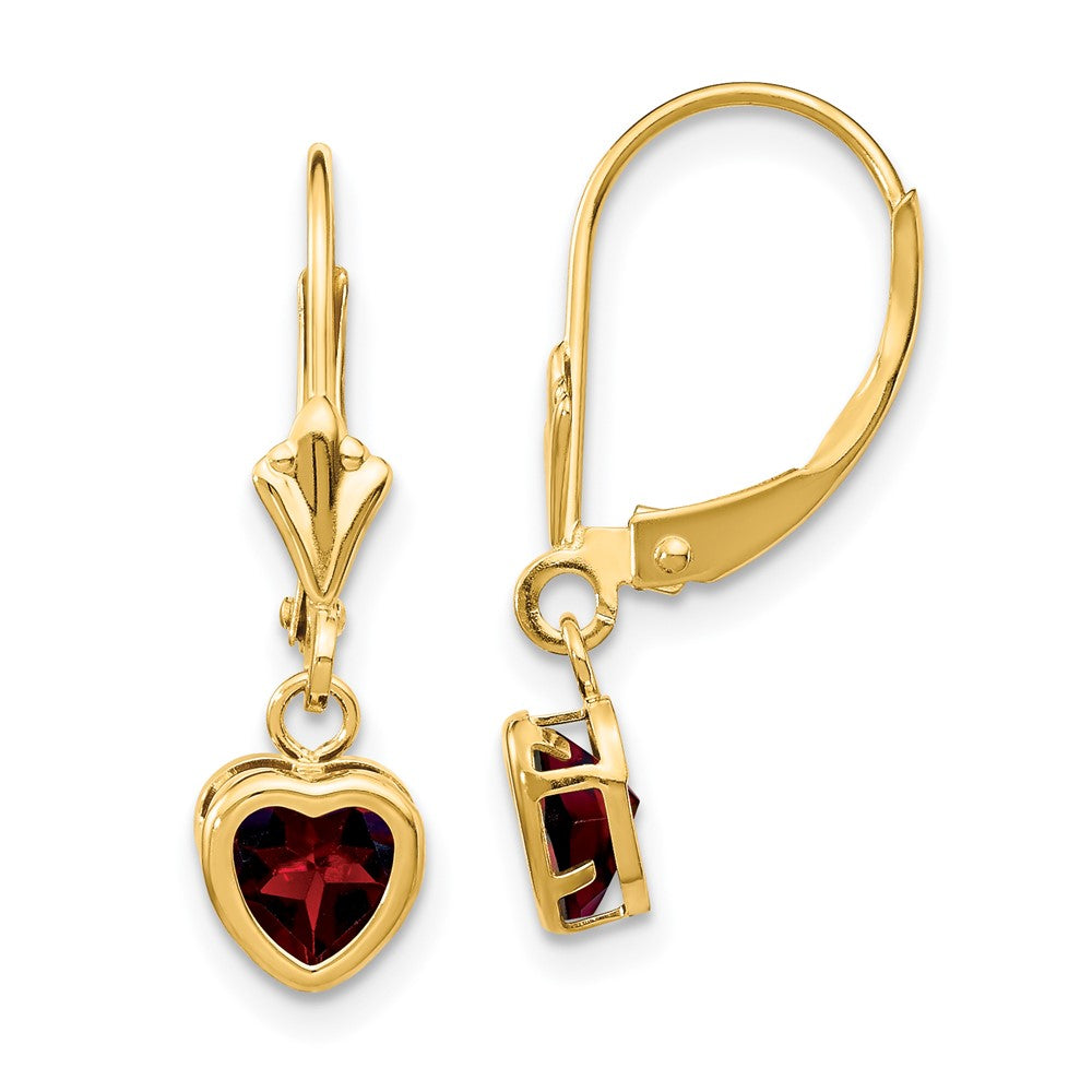Polished;14k Yellow gold;Leverback;Garnet