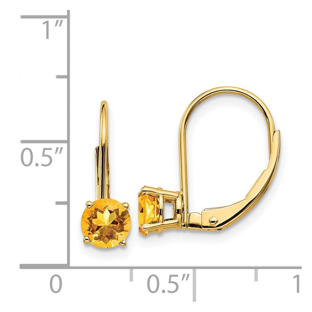 14k 5mm Round Citrine Leverback Earrings