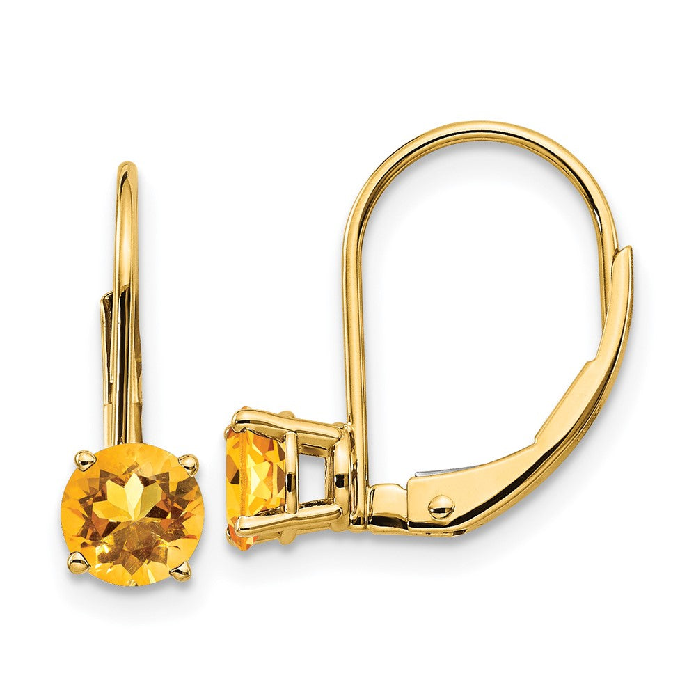 Polished;14k Yellow gold;Leverback;Citrine;Round