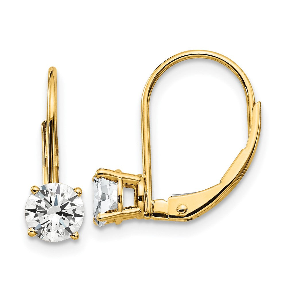 Polished;14k Yellow gold;Leverback;CZ;Round