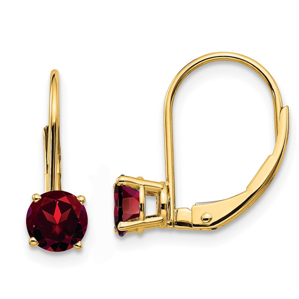 Polished;14k Yellow gold;Leverback;Garnet;Round