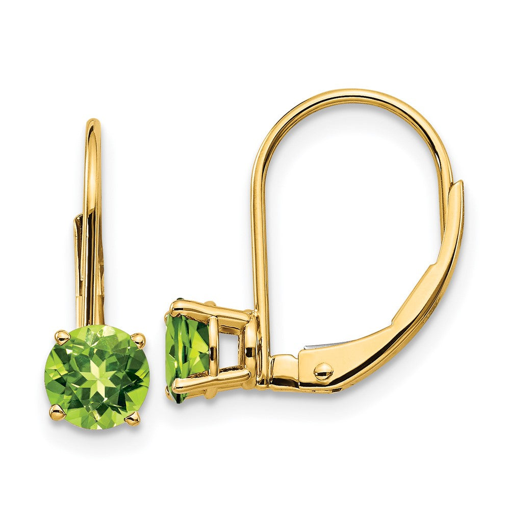 Polished;14k Yellow gold;Leverback;Peridot;Round