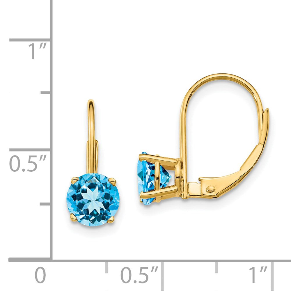 14k 6mm Round Blue Topaz Leverback Earrings