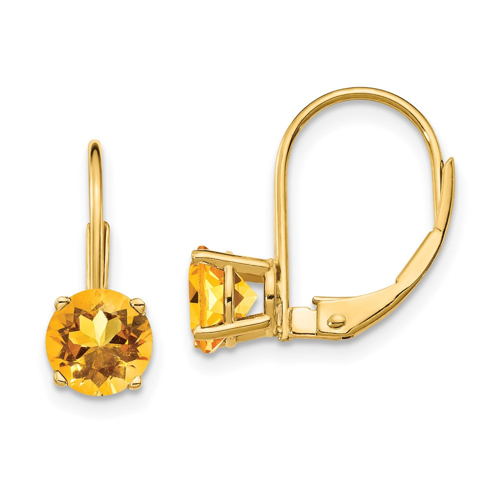 Polished;14k Yellow gold;Leverback;Citrine;Round