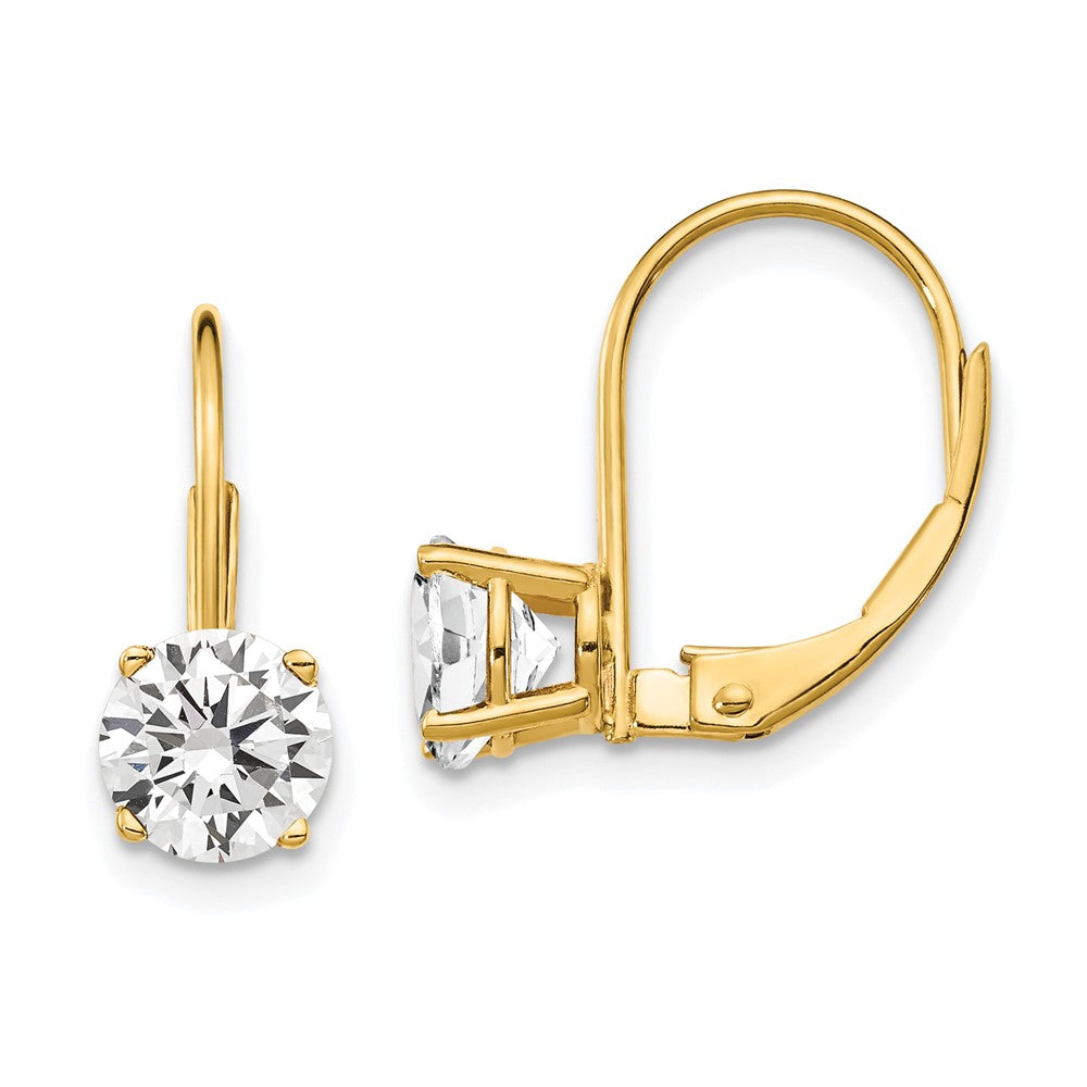 Polished;14k Yellow gold;Leverback;CZ;Round