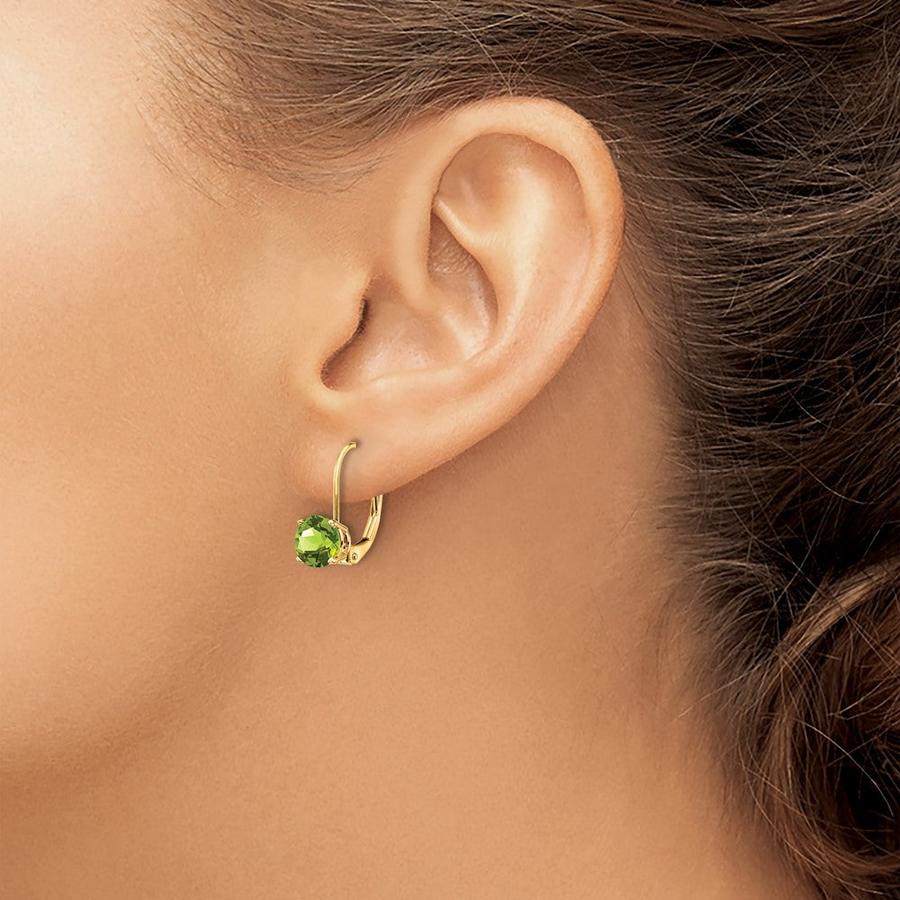 14k 6mm Round Peridot Leverback Earrings