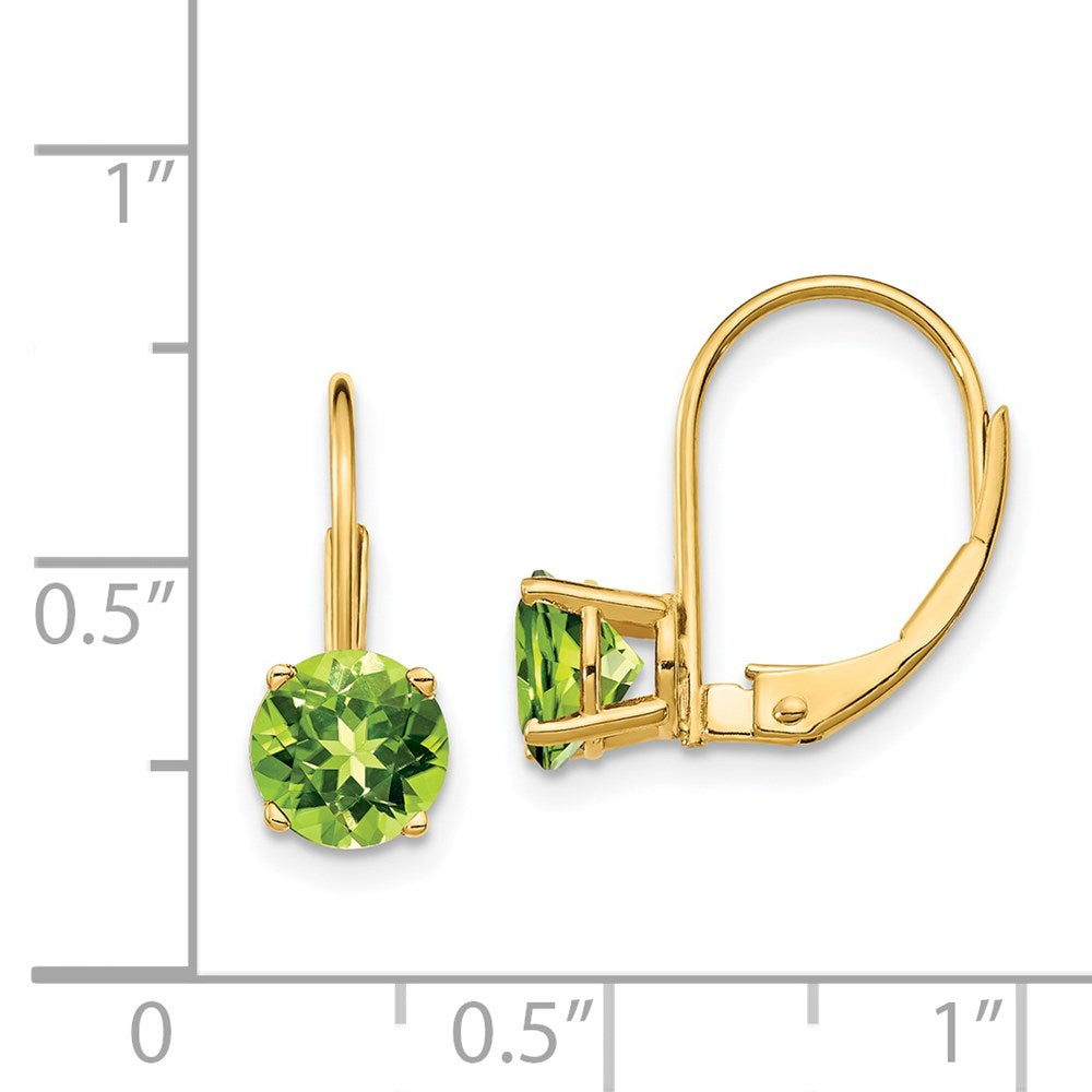 14k 6mm Round Peridot Leverback Earrings